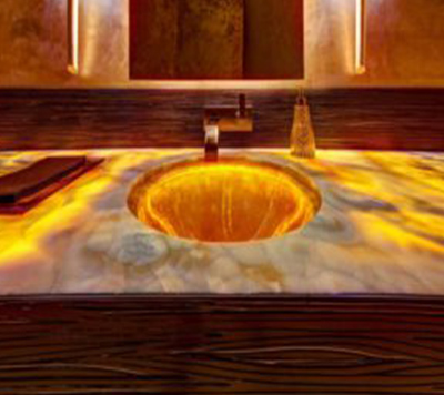 Illuminated Orange Onyx Bathroom Desk