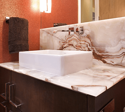 Pink Onyx Bathroom Desk Cladding