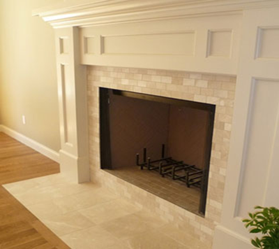 botticino beige marble fireplace mosaics cladding