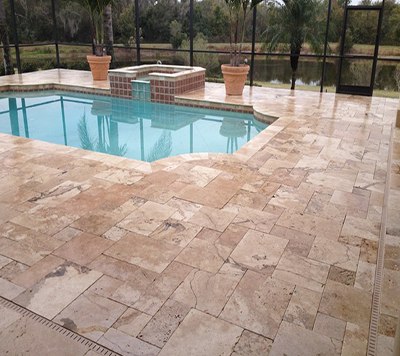 Red Travertine Pool Edge Flooring Application