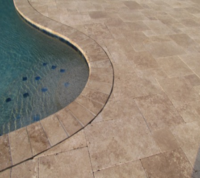 Dark Walnut Travertine Pool Edge Flooring