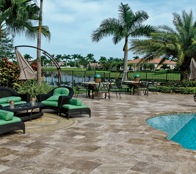 Dark Classic Travertine Pool Edge Flooring